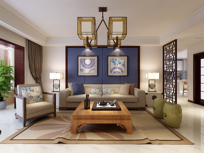 隔扇門在新中式風格的客廳的搭配