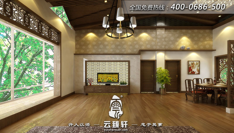 大宅的客廳一側全部用的大面積落地窗