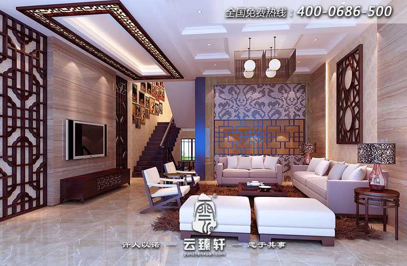 東南亞中式復(fù)式樓客廳裝修效果圖