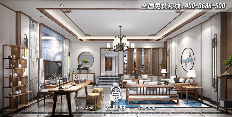 南京別墅極簡(jiǎn)約中式客廳設(shè)計(jì)效果圖